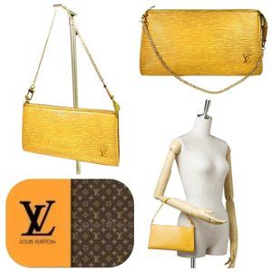 USED Louis Vuitton Yellow Epi Leather Pochette Clutch Bag AUTHENTIC